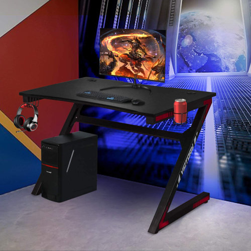 YIGOBUY Gaming Computer Desk 46 Inch Large Gaming Table Z Shape Black